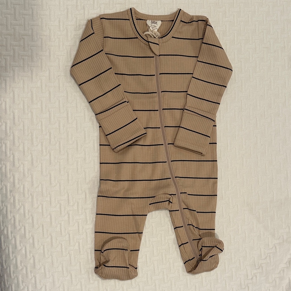 Cozy Tan and Black Striped Kids Footie